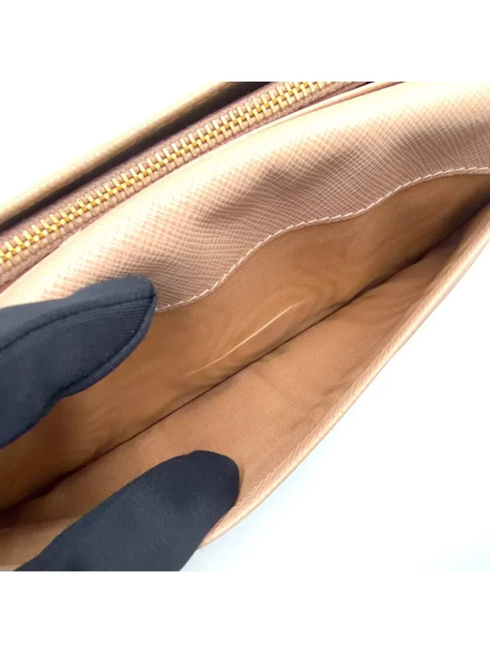Prada Saffiano Metal Bifold Leather Pink Beige Wallet Gold